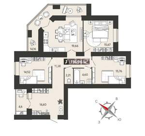 3-к квартира, вторичка, 117м2, 10/18 этаж