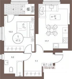 1-к квартира, вторичка, 47м2, 16/16 этаж