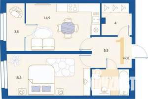 1-к квартира, вторичка, 48м2, 6/16 этаж