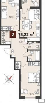 2-к квартира, вторичка, 75м2, 2/18 этаж