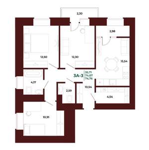 3-к квартира, вторичка, 75м2, 14/17 этаж