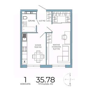 1-к квартира, строящийся дом, 36м2, 3/18 этаж