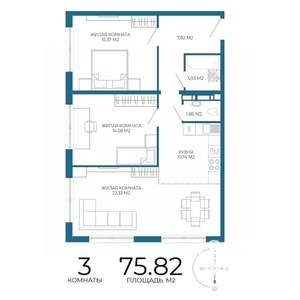 3-к квартира, строящийся дом, 76м2, 14/17 этаж