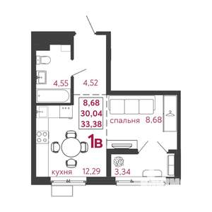 1-к квартира, вторичка, 33м2, 5/12 этаж