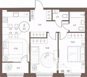 2-к квартира, вторичка, 63м2, 2/16 этаж