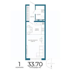 1-к квартира, вторичка, 34м2, 3/17 этаж