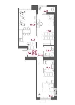 2-к квартира, вторичка, 69м2, 2/14 этаж