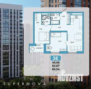 3-к квартира, вторичка, 65м2, 12/20 этаж