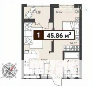 1-к квартира, вторичка, 46м2, 3/7 этаж