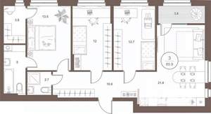 3-к квартира, вторичка, 86м2, 2/16 этаж