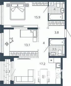 2-к квартира, вторичка, 64м2, 15/24 этаж