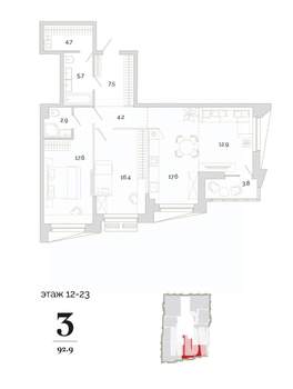 3-к квартира, вторичка, 93м2, 16/24 этаж