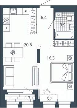 1-к квартира, вторичка, 47м2, 6/24 этаж
