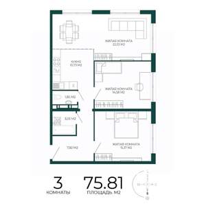 3-к квартира, вторичка, 76м2, 15/17 этаж
