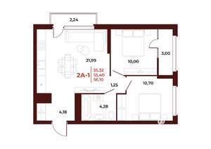 2-к квартира, строящийся дом, 56м2, 18/18 этаж