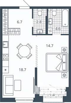 1-к квартира, вторичка, 48м2, 9/24 этаж