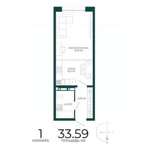 1-к квартира, строящийся дом, 34м2, 2/17 этаж