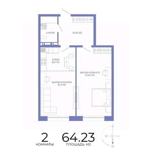 2-к квартира, строящийся дом, 64м2, 2/17 этаж
