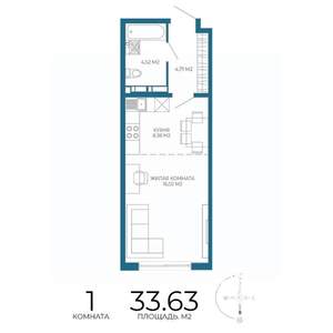 1-к квартира, строящийся дом, 34м2, 6/17 этаж