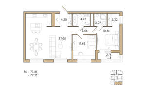 2-к квартира, вторичка, 79м2, 16/18 этаж
