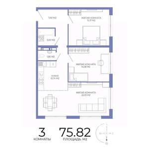 3-к квартира, строящийся дом, 76м2, 17/17 этаж
