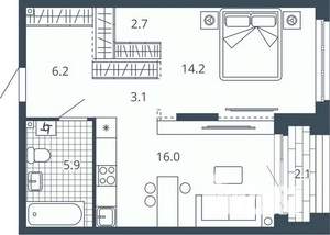 1-к квартира, вторичка, 50м2, 16/24 этаж