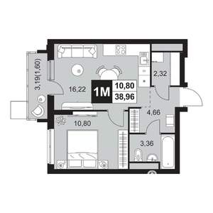 2-к квартира, вторичка, 39м2, 5/20 этаж