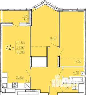 2-к квартира, сданный дом, 80м2, 2/18 этаж
