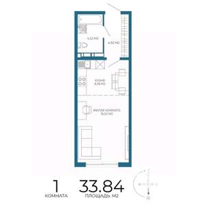1-к квартира, строящийся дом, 34м2, 8/17 этаж