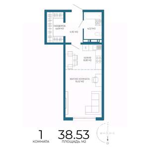 1-к квартира, строящийся дом, 39м2, 12/17 этаж
