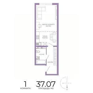 1-к квартира, строящийся дом, 37м2, 2/17 этаж