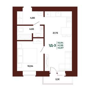 1-к квартира, вторичка, 43м2, 13/17 этаж