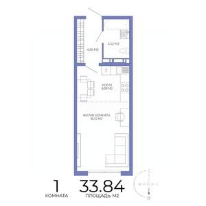 1-к квартира, строящийся дом, 34м2, 10/17 этаж