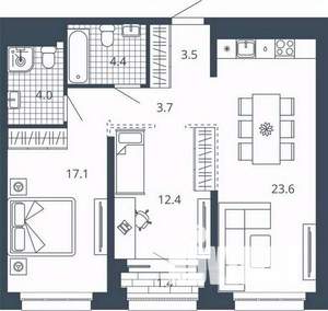 2-к квартира, вторичка, 70м2, 6/24 этаж