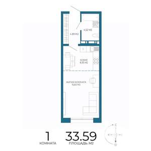 1-к квартира, вторичка, 34м2, 2/17 этаж