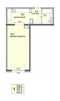 1-к квартира, строящийся дом, 42м2, 6/18 этаж