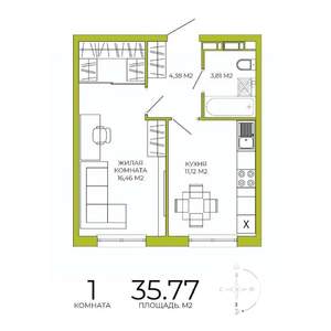 1-к квартира, строящийся дом, 36м2, 7/18 этаж
