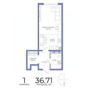 1-к квартира, строящийся дом, 37м2, 6/17 этаж