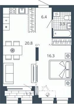 1-к квартира, вторичка, 49м2, 5/24 этаж