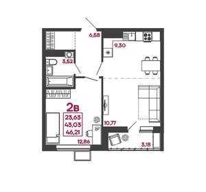 2-к квартира, вторичка, 46м2, 14/17 этаж
