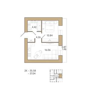 1-к квартира, вторичка, 37м2, 5/18 этаж