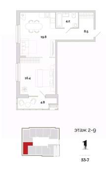 1-к квартира, вторичка, 54м2, 2/24 этаж