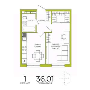 1-к квартира, строящийся дом, 36м2, 10/18 этаж