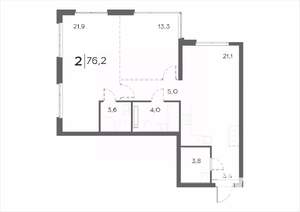 2-к квартира, вторичка, 76м2, 10/21 этаж