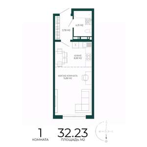 1-к квартира, строящийся дом, 32м2, 5/17 этаж
