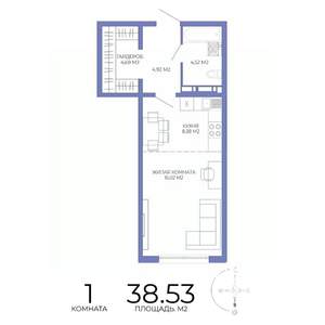 1-к квартира, строящийся дом, 39м2, 8/17 этаж