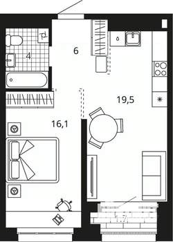 1-к квартира, вторичка, 47м2, 7/24 этаж