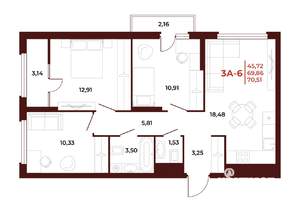3-к квартира, вторичка, 71м2, 13/18 этаж