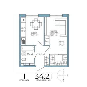 1-к квартира, строящийся дом, 34м2, 15/18 этаж