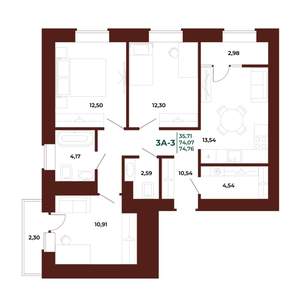 3-к квартира, вторичка, 75м2, 13/17 этаж